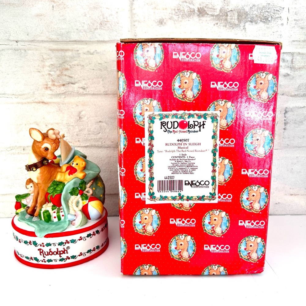 Vintage Rudolph The Red Nose Reindeer Music Box Enesco